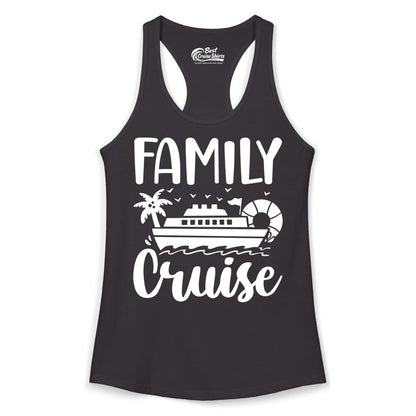 Family Cruise Shirt - Matching Cruise Vacation Tee for Families (Ladies Tank) in Black - Family Cruise Shirt - Tropical Palm and Cruise Ship Vacation Design