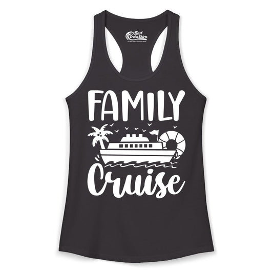 Family Cruise Shirt - Matching Cruise Vacation Tee for Families (Ladies Tank) in Black - Family Cruise Shirt - Tropical Palm and Cruise Ship Vacation Design