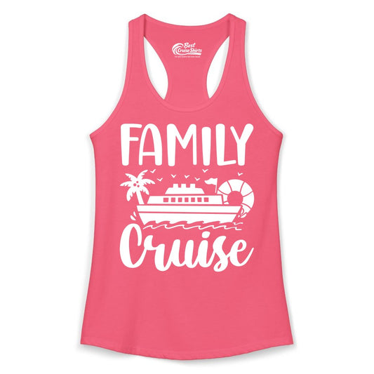 Family Cruise Shirt - Matching Cruise Vacation Tee for Families (Ladies Tank) in Hot Pink - Family Cruise Shirt - Tropical Palm and Cruise Ship Vacation Design