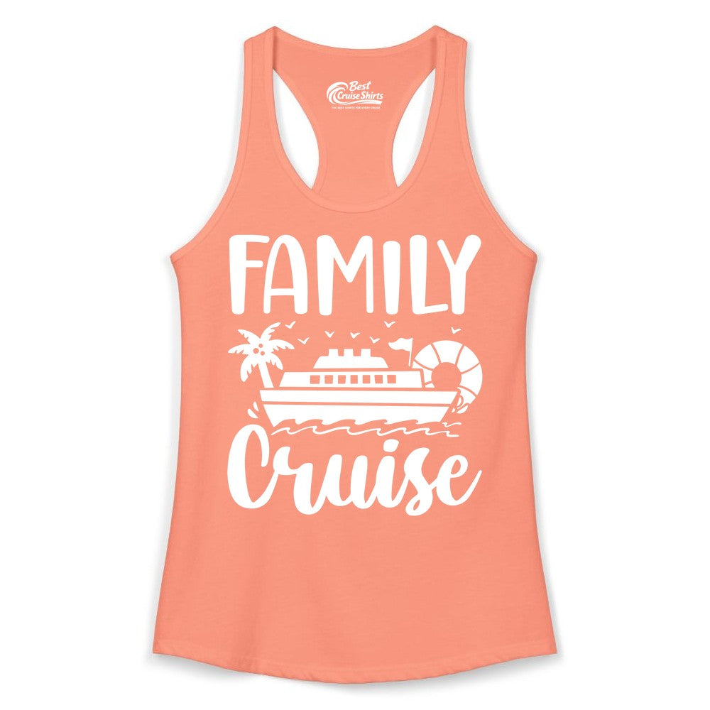 Family Cruise Shirt - Matching Cruise Vacation Tee for Families (Ladies Tank) in Solid Light Orange - Family Cruise Shirt - Tropical Palm and Cruise Ship Vacation Design