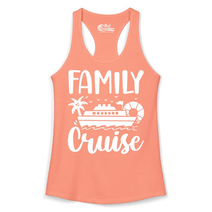 Family Cruise Shirt - Matching Cruise Vacation Tee for Families (Ladies Tank) in Solid Light Orange - Family Cruise Shirt - Tropical Palm and Cruise Ship Vacation Design