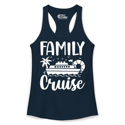 Family Cruise Shirt - Matching Cruise Vacation Tee for Families (Ladies Tank) in Solid Midnight Navy - Family Cruise Shirt - Tropical Palm and Cruise Ship Vacation Design