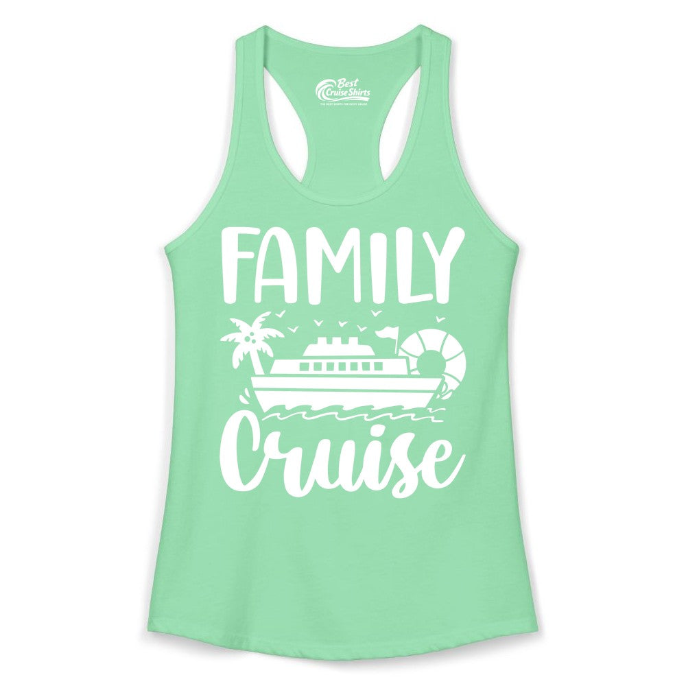 Family Cruise Shirt - Matching Cruise Vacation Tee for Families (Ladies Tank) in Solid Mint - Family Cruise Shirt - Tropical Palm and Cruise Ship Vacation Design