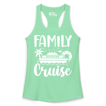 Family Cruise Shirt - Matching Cruise Vacation Tee for Families (Ladies Tank) in Solid Mint - Family Cruise Shirt - Tropical Palm and Cruise Ship Vacation Design