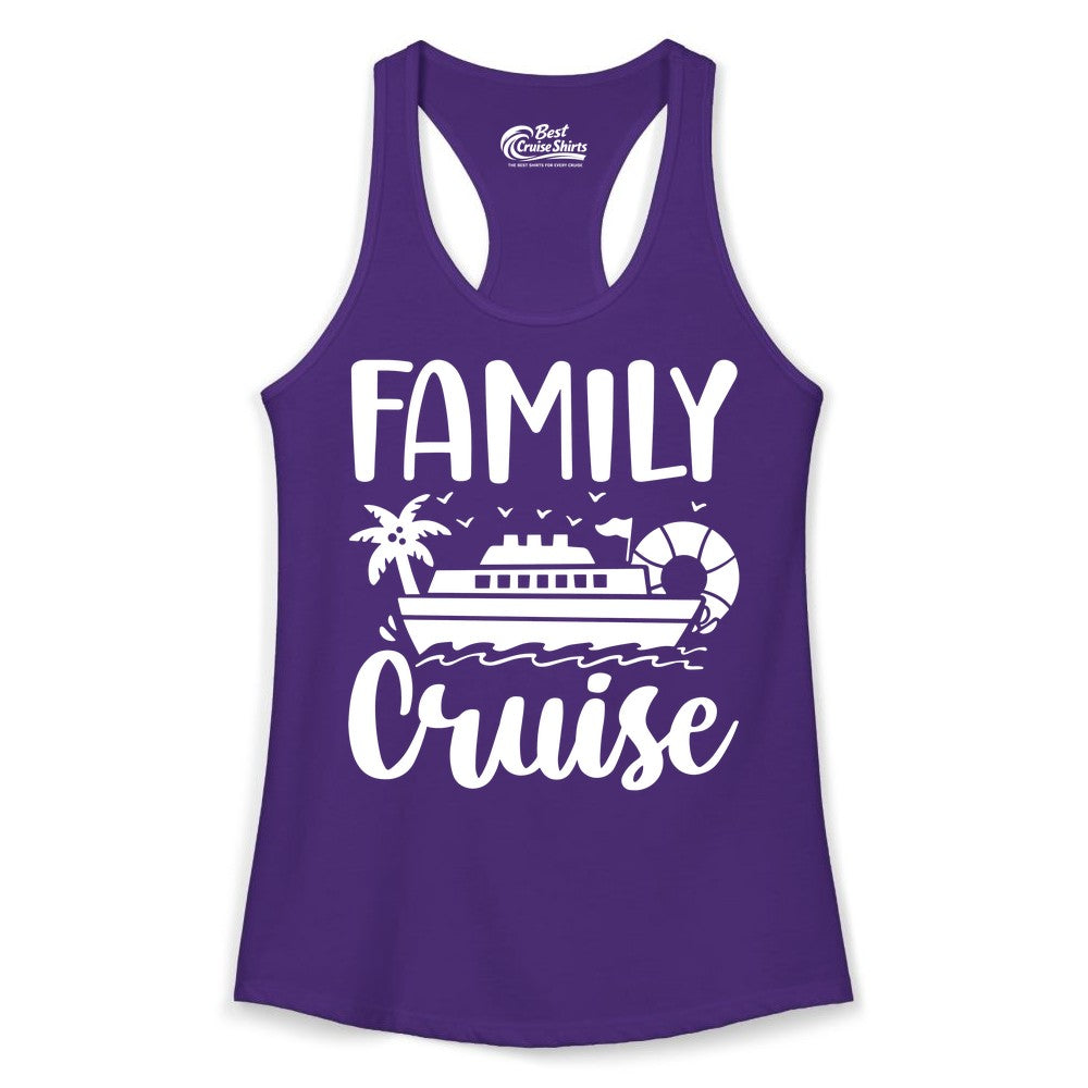 Family Cruise Shirt - Matching Cruise Vacation Tee for Families (Ladies Tank) in Solid Purple Rush - Family Cruise Shirt - Tropical Palm and Cruise Ship Vacation Design