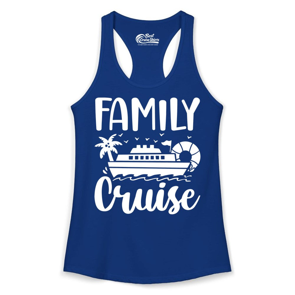 Family Cruise Shirt - Matching Cruise Vacation Tee for Families (Ladies Tank) in Solid Royal - Family Cruise Shirt - Tropical Palm and Cruise Ship Vacation Design