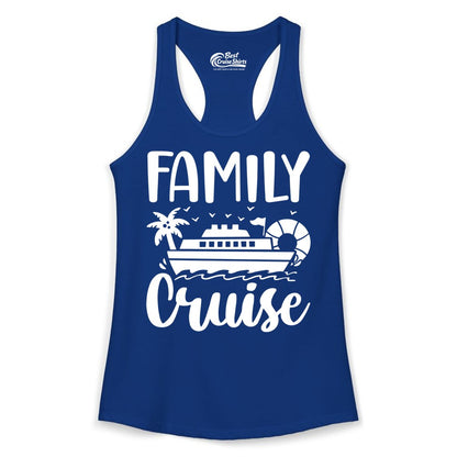 Family Cruise Shirt - Matching Cruise Vacation Tee for Families (Ladies Tank) in Solid Royal - Family Cruise Shirt - Tropical Palm and Cruise Ship Vacation Design