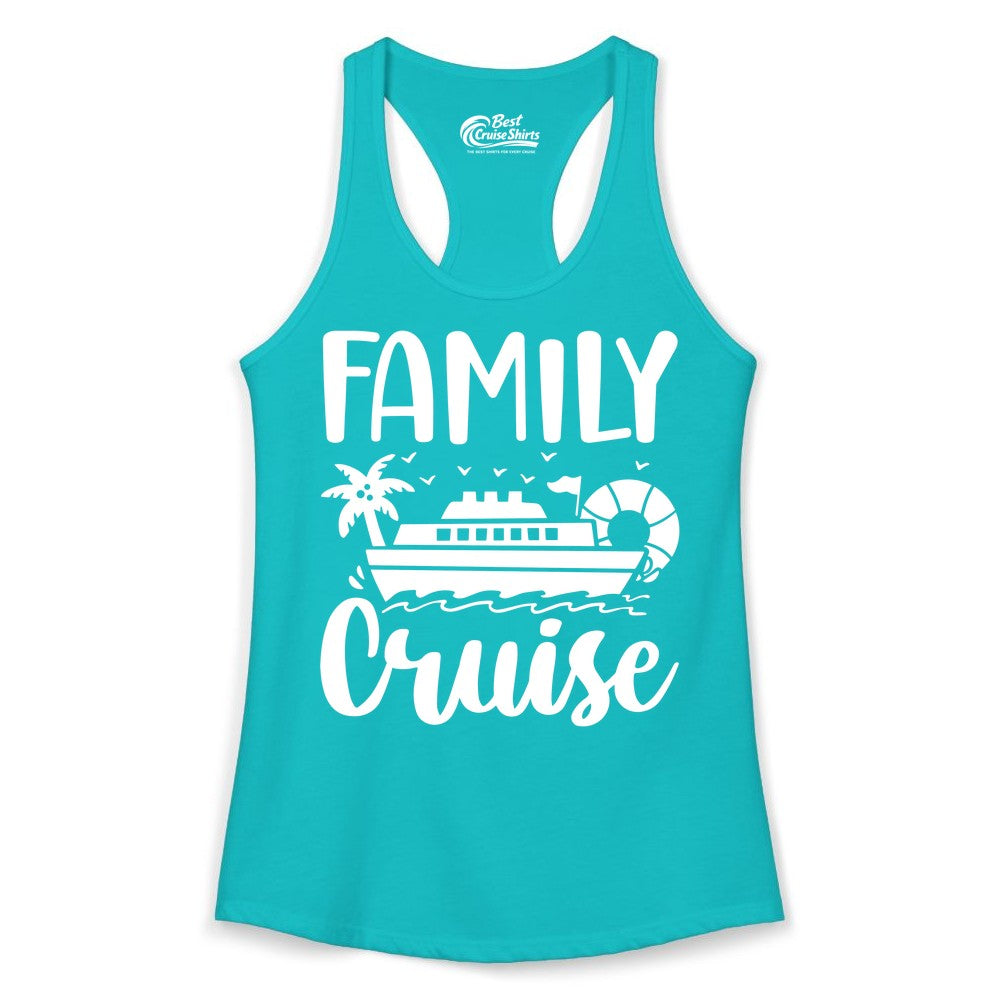 Family Cruise Shirt - Matching Cruise Vacation Tee for Families (Ladies Tank) in Tahiti Blue - Family Cruise Shirt - Tropical Palm and Cruise Ship Vacation Design
