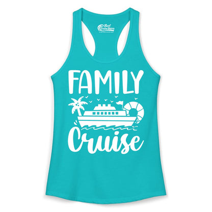 Family Cruise Shirt - Matching Cruise Vacation Tee for Families (Ladies Tank) in Tahiti Blue - Family Cruise Shirt - Tropical Palm and Cruise Ship Vacation Design