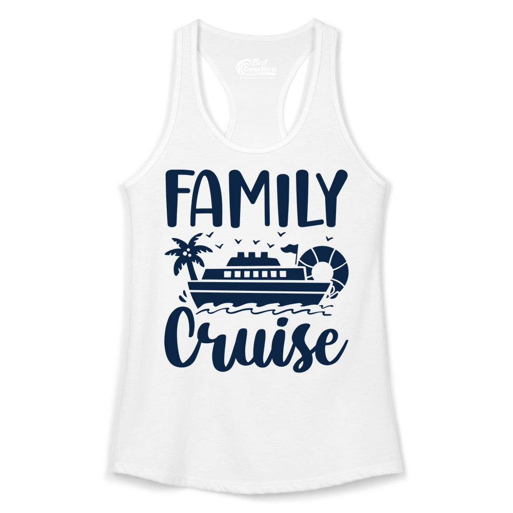 Family Cruise Shirt - Matching Cruise Vacation Tee for Families (Ladies Tank) in White - Family Cruise Shirt - Tropical Palm and Cruise Ship Vacation Design