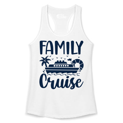 Family Cruise Shirt - Matching Cruise Vacation Tee for Families (Ladies Tank) in White - Family Cruise Shirt - Tropical Palm and Cruise Ship Vacation Design