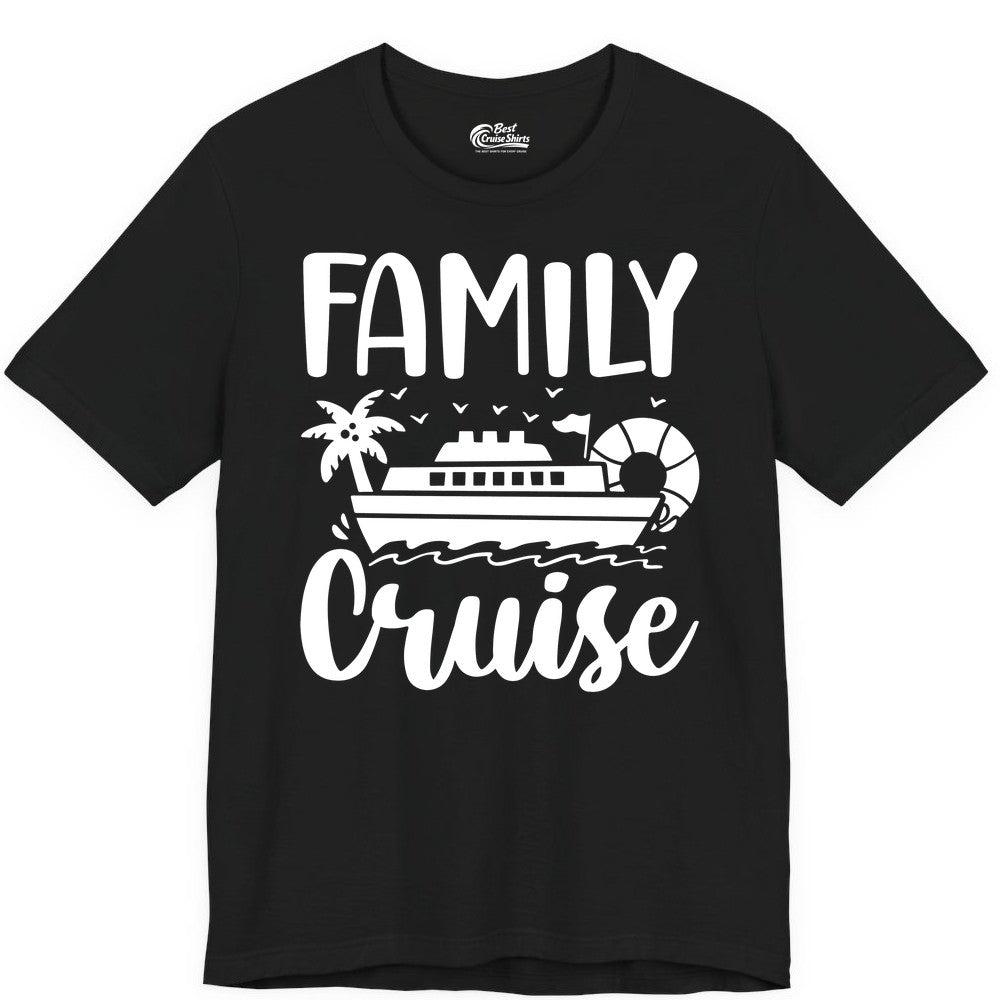 Family Cruise Shirt - Matching Cruise Vacation Tee for Families (Premium Tee) in Black - Family Cruise Shirt - Tropical Palm and Cruise Ship Vacation Design