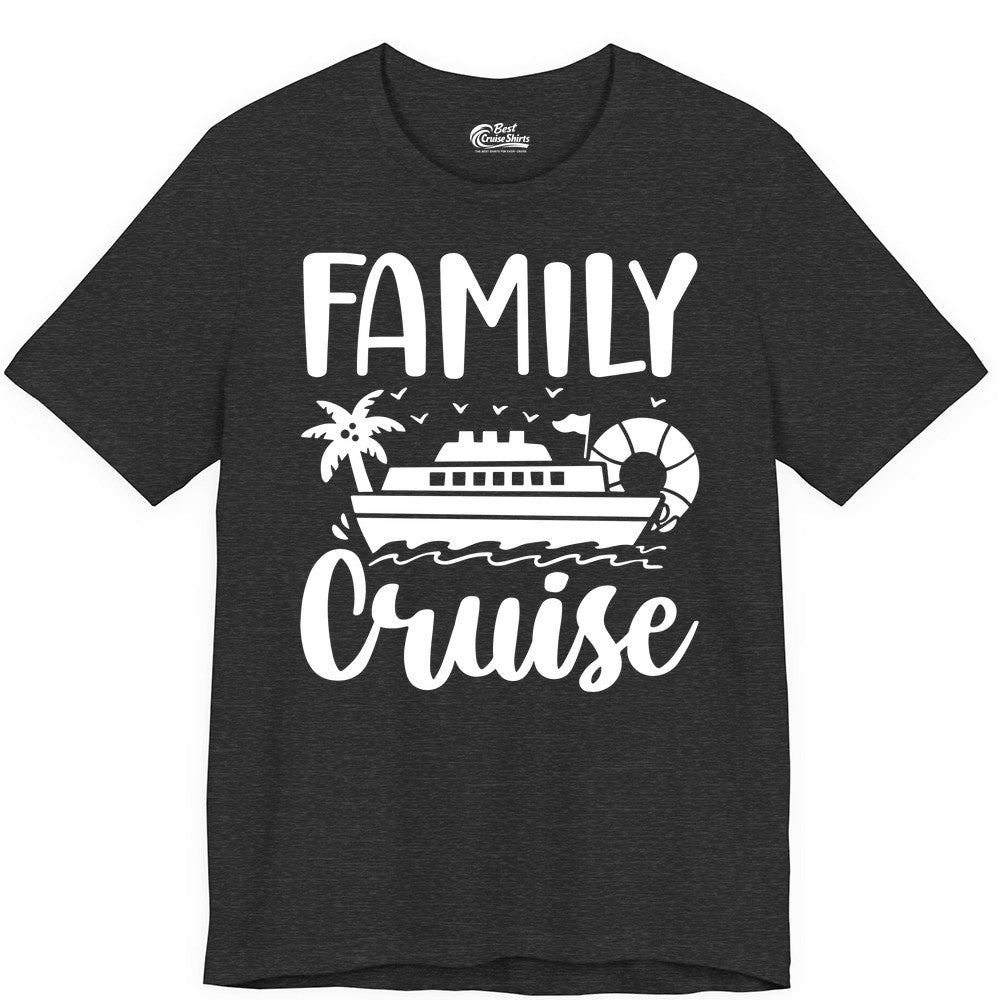 Family Cruise Shirt - Matching Cruise Vacation Tee for Families (Premium Tee) in Dark Grey Heather - Family Cruise Shirt - Tropical Palm and Cruise Ship Vacation Design