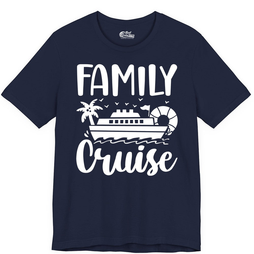 Family Cruise Shirt - Matching Cruise Vacation Tee for Families (Premium Tee) in Navy - Family Cruise Shirt - Tropical Palm and Cruise Ship Vacation Design