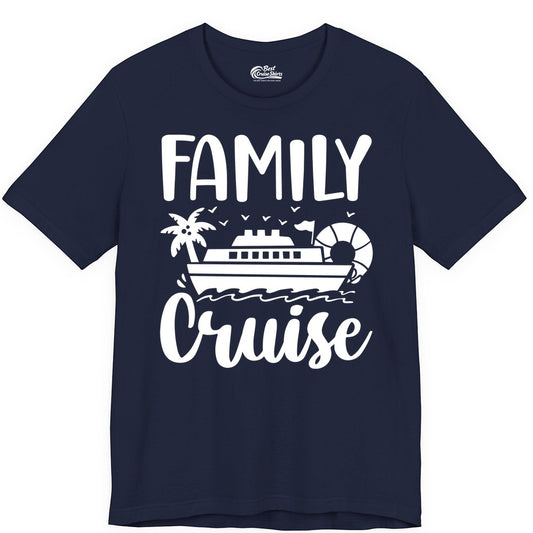 Family Cruise Shirt - Matching Cruise Vacation Tee for Families (Premium Tee) in Navy - Family Cruise Shirt - Tropical Palm and Cruise Ship Vacation Design