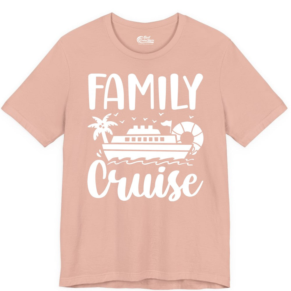 Family Cruise Shirt - Matching Cruise Vacation Tee for Families (Premium Tee) in Peach - Family Cruise Shirt - Tropical Palm and Cruise Ship Vacation Design
