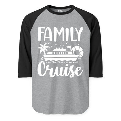 Family Cruise Shirt - Matching Cruise Vacation Tee for Families (Raglan) in Heather GreyBlack - Family Cruise Shirt - Tropical Palm and Cruise Ship Vacation Design