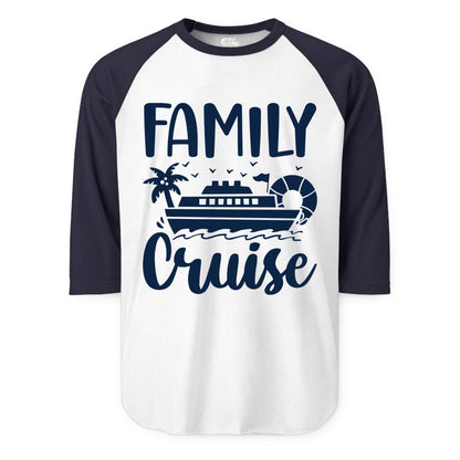 Family Cruise Shirt - Matching Cruise Vacation Tee for Families (Raglan) in WhiteNavy - Family Cruise Shirt - Tropical Palm and Cruise Ship Vacation Design
