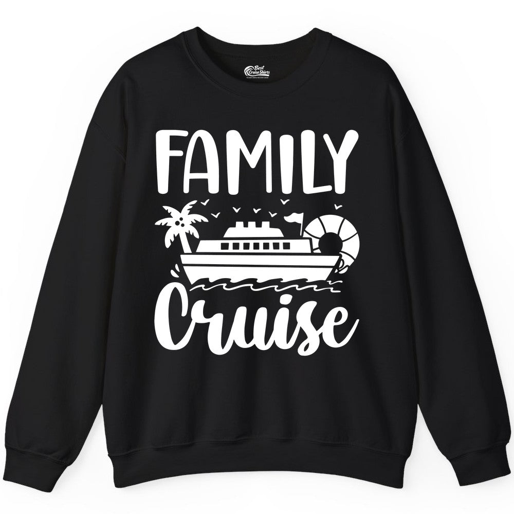 Family Cruise Shirt - Matching Cruise Vacation Tee for Families (Sweatshirt) in Black - Family Cruise Shirt - Tropical Palm and Cruise Ship Vacation Design