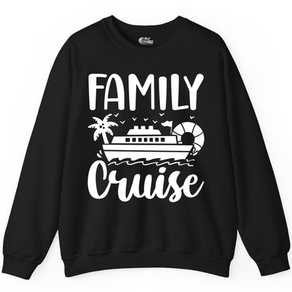 Family Cruise Shirt - Matching Cruise Vacation Tee for Families (Sweatshirt) in Black - Family Cruise Shirt - Tropical Palm and Cruise Ship Vacation Design