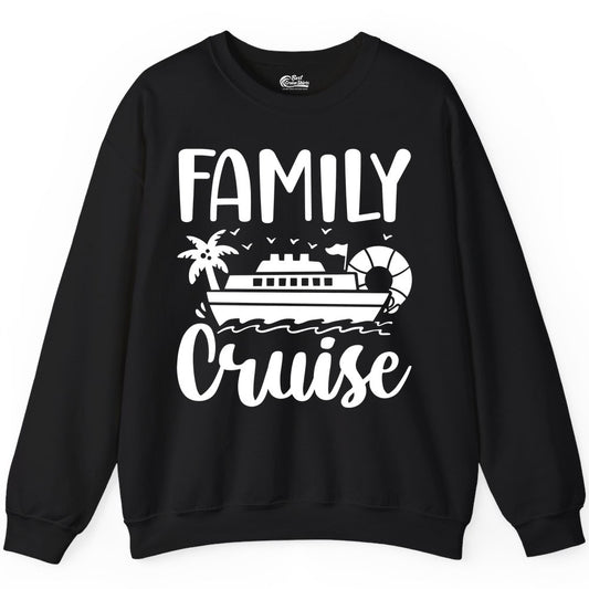 Family Cruise Shirt - Matching Cruise Vacation Tee for Families (Sweatshirt) in Black - Family Cruise Shirt - Tropical Palm and Cruise Ship Vacation Design