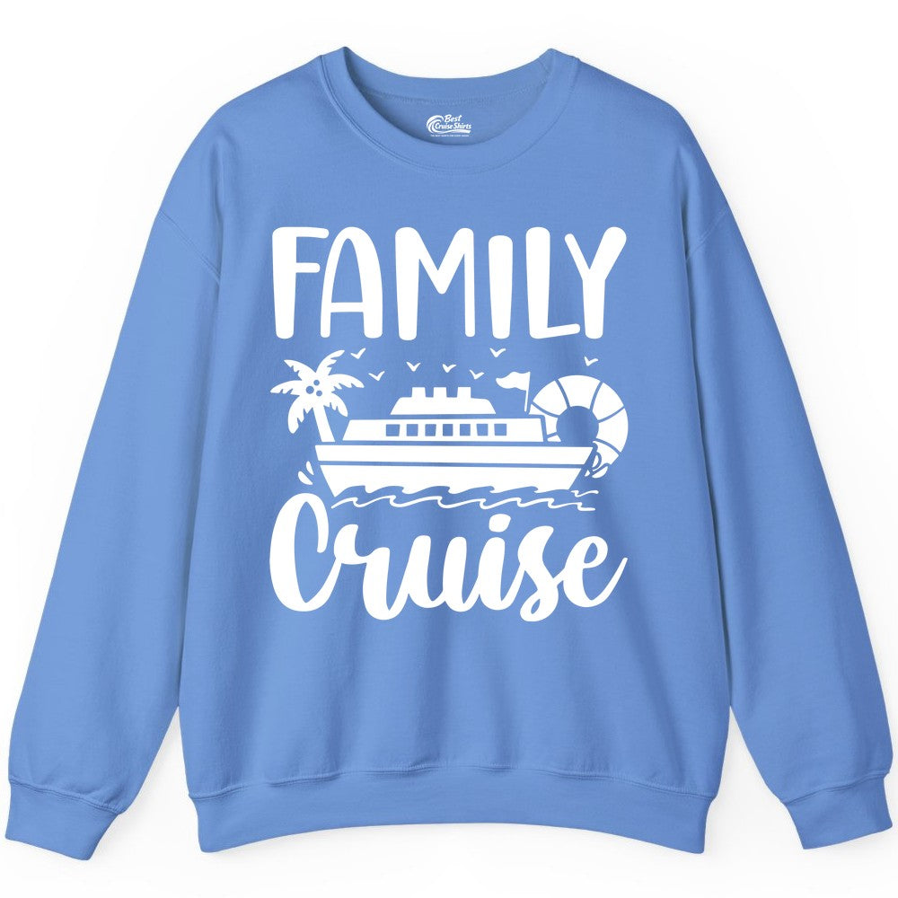 Family Cruise Shirt - Matching Cruise Vacation Tee for Families (Sweatshirt) in Carolina Blue - Family Cruise Shirt - Tropical Palm and Cruise Ship Vacation Design