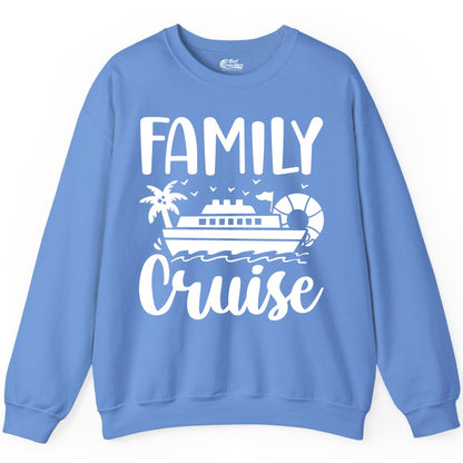Family Cruise Shirt - Matching Cruise Vacation Tee for Families (Sweatshirt) in Carolina Blue - Family Cruise Shirt - Tropical Palm and Cruise Ship Vacation Design