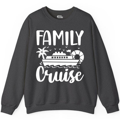 Family Cruise Shirt - Matching Cruise Vacation Tee for Families (Sweatshirt) in Dark Heather - Family Cruise Shirt - Tropical Palm and Cruise Ship Vacation Design