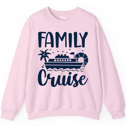 Family Cruise Shirt - Matching Cruise Vacation Tee for Families (Sweatshirt) in Light Pink - Family Cruise Shirt - Tropical Palm and Cruise Ship Vacation Design