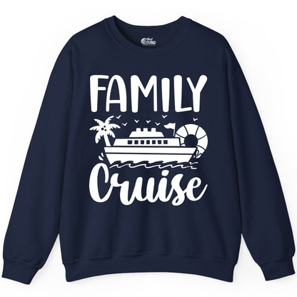 Family Cruise Shirt - Matching Cruise Vacation Tee for Families (Sweatshirt) in Navy - Family Cruise Shirt - Tropical Palm and Cruise Ship Vacation Design