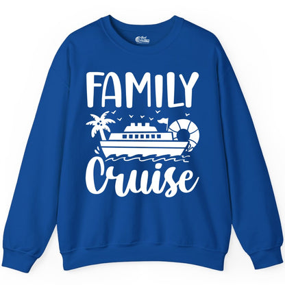 Family Cruise Shirt - Matching Cruise Vacation Tee for Families (Sweatshirt) in Royal - Family Cruise Shirt - Tropical Palm and Cruise Ship Vacation Design