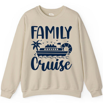 Family Cruise Shirt - Matching Cruise Vacation Tee for Families (Sweatshirt) in Sand - Family Cruise Shirt - Tropical Palm and Cruise Ship Vacation Design