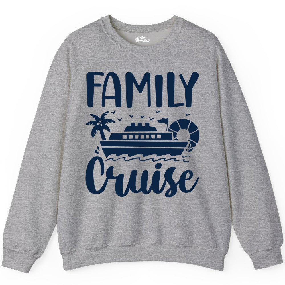 Family Cruise Shirt - Matching Cruise Vacation Tee for Families (Sweatshirt) in Sport Grey - Family Cruise Shirt - Tropical Palm and Cruise Ship Vacation Design