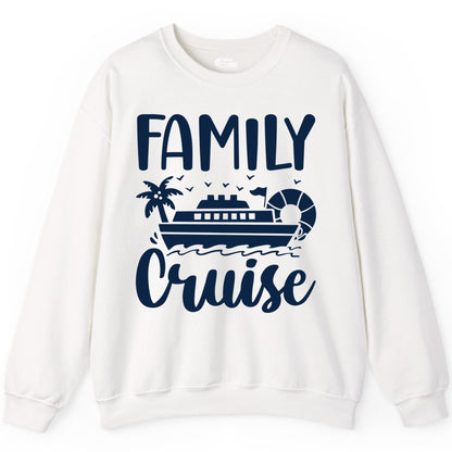 Family Cruise Shirt - Matching Cruise Vacation Tee for Families (Sweatshirt) in White - Family Cruise Shirt - Tropical Palm and Cruise Ship Vacation Design