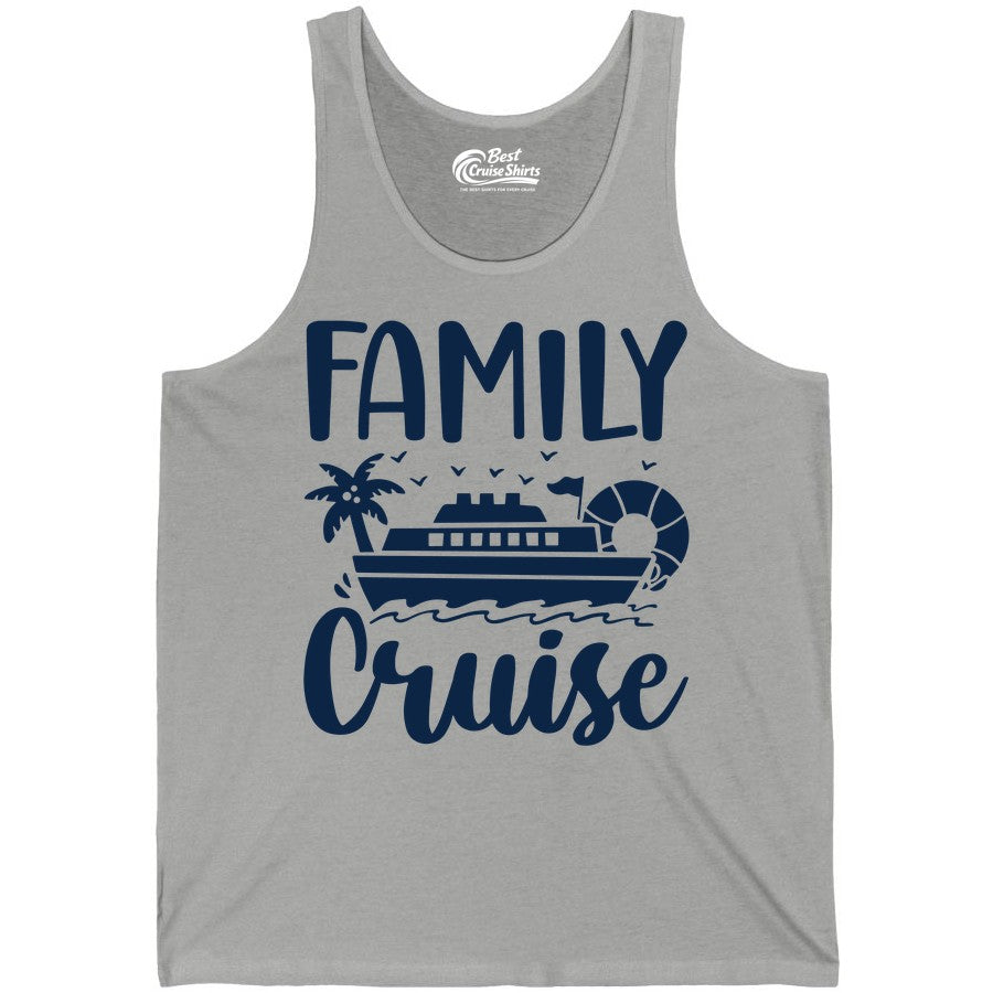 Family Cruise Shirt - Matching Cruise Vacation Tee for Families (Tank Top) in Athletic Heather - Family Cruise Shirt - Tropical Palm and Cruise Ship Vacation Design