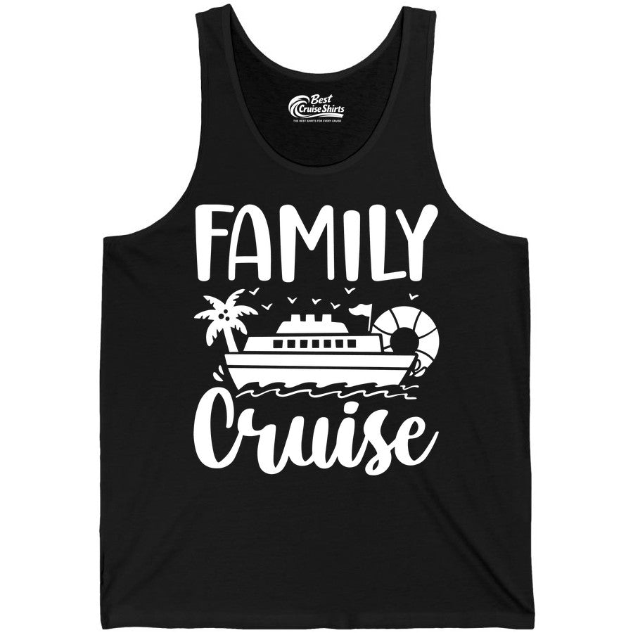 Family Cruise Shirt - Matching Cruise Vacation Tee for Families (Tank Top) in Black - Family Cruise Shirt - Tropical Palm and Cruise Ship Vacation Design