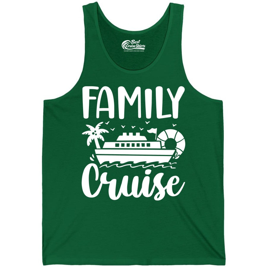 Family Cruise Shirt - Matching Cruise Vacation Tee for Families (Tank Top) in Kelly - Family Cruise Shirt - Tropical Palm and Cruise Ship Vacation Design