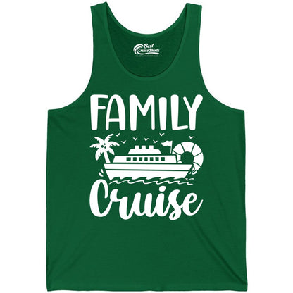 Family Cruise Shirt - Matching Cruise Vacation Tee for Families (Tank Top) in Kelly - Family Cruise Shirt - Tropical Palm and Cruise Ship Vacation Design