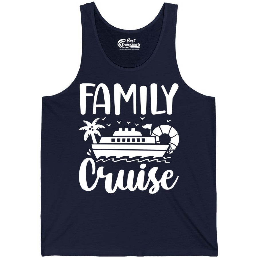 Family Cruise Shirt - Matching Cruise Vacation Tee for Families (Tank Top) in Navy - Family Cruise Shirt - Tropical Palm and Cruise Ship Vacation Design