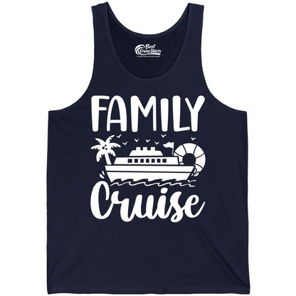 Family Cruise Shirt - Matching Cruise Vacation Tee for Families (Tank Top) in Navy - Family Cruise Shirt - Tropical Palm and Cruise Ship Vacation Design