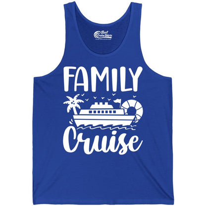 Family Cruise Shirt - Matching Cruise Vacation Tee for Families (Tank Top) in True Royal - Family Cruise Shirt - Tropical Palm and Cruise Ship Vacation Design