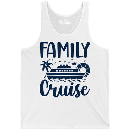 Family Cruise Shirt - Matching Cruise Vacation Tee for Families (Tank Top) in White - Family Cruise Shirt - Tropical Palm and Cruise Ship Vacation Design