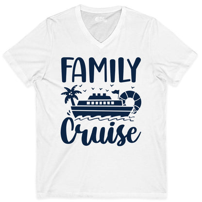 Family Cruise Shirt - Matching Cruise Vacation Tee for Families (V-Neck) in White - Family Cruise Shirt - Tropical Palm and Cruise Ship Vacation Design