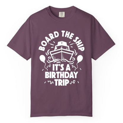 Birthday Cruise Shirt - Fun Cruise Birthday Outfit for Group Trips (Comfort Color) in Berry - Board The Ship Birthday Cruise Shirt With Balloons And Confetti Party