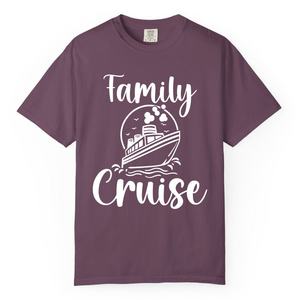 Family Cruise Shirt - Fun Group Cruise Shirt for Vacation Trips (Comfort Color) in Berry - Family Cruise Shirt - Playful Nautical Ship Graphic Group Cruise Tee