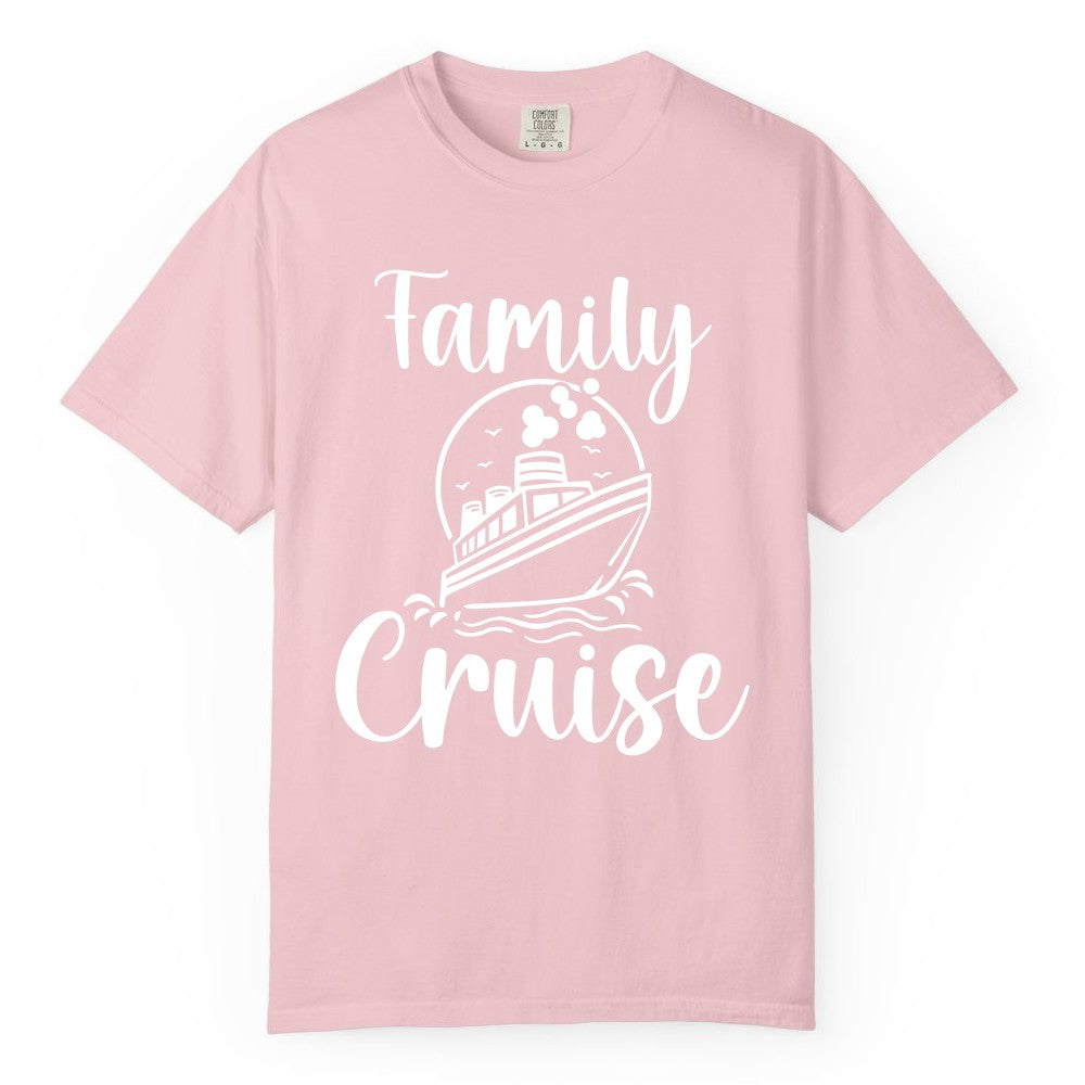 Family Cruise Shirt - Fun Group Cruise Shirt for Vacation Trips (Comfort Color) in Blossom - Family Cruise Shirt - Playful Nautical Ship Graphic Group Cruise Tee