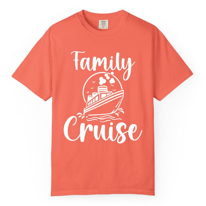 Family Cruise Shirt - Fun Group Cruise Shirt for Vacation Trips (Comfort Color) in Bright Salmon - Family Cruise Shirt - Playful Nautical Ship Graphic Group Cruise Tee