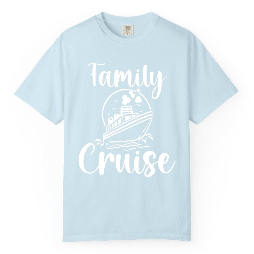Family Cruise Shirt - Fun Group Cruise Shirt for Vacation Trips (Comfort Color) in Chambray - Family Cruise Shirt - Playful Nautical Ship Graphic Group Cruise Tee