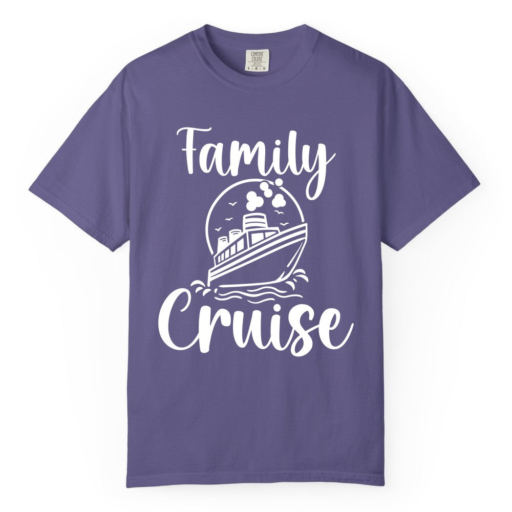 Family Cruise Shirt - Fun Group Cruise Shirt for Vacation Trips (Comfort Color) in Grape - Family Cruise Shirt - Playful Nautical Ship Graphic Group Cruise Tee