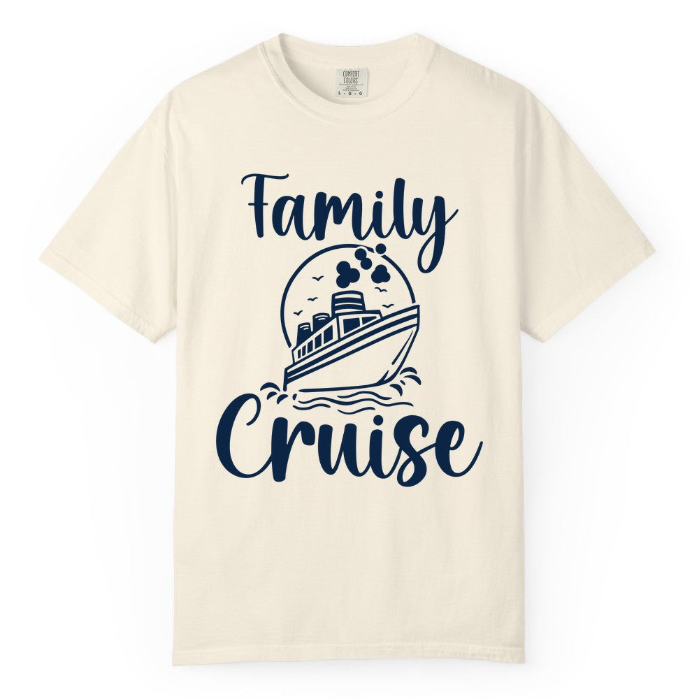 Family Cruise Shirt - Fun Group Cruise Shirt for Vacation Trips (Comfort Color) in Ivory - Family Cruise Shirt - Playful Nautical Ship Graphic Group Cruise Tee